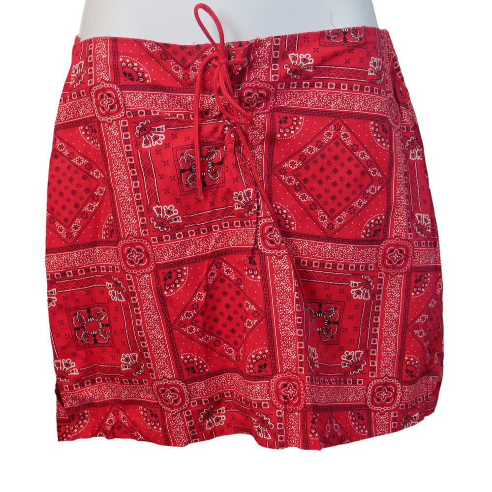 𝅺vintage 2000s Y2K Red Paisley Lace Up Skort Size Medium
